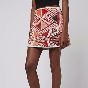 Topshop Geometric Red and Pink Mini Skirt